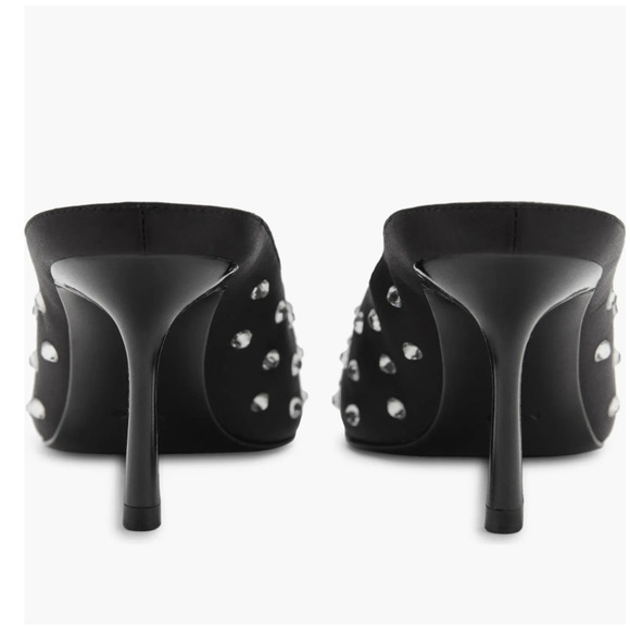 MANGO BLACK CRYSTAL RHINESTONE POINTED TOE MULE PUMPS HIGH HEELS SHOES 37 6.5 - Picture 2 of 7